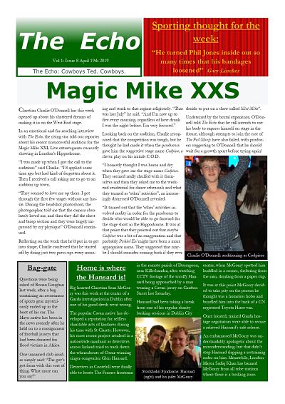 The Echo Issue 8. The weekly newsletter from St Clarets GFC in London. London's best GAA club. A Gaelic football club to be proud of.